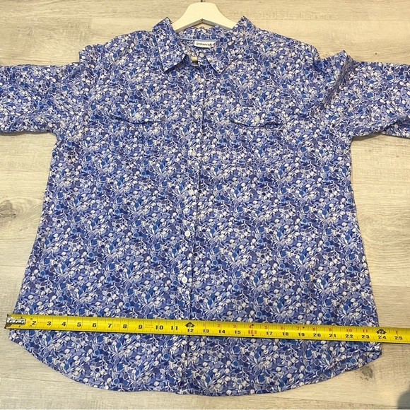Vintage St. John’s Bay Cottagecore Blue Floral Print 3/4 Sleeve Collared Blouse - Picture 13 of 16
